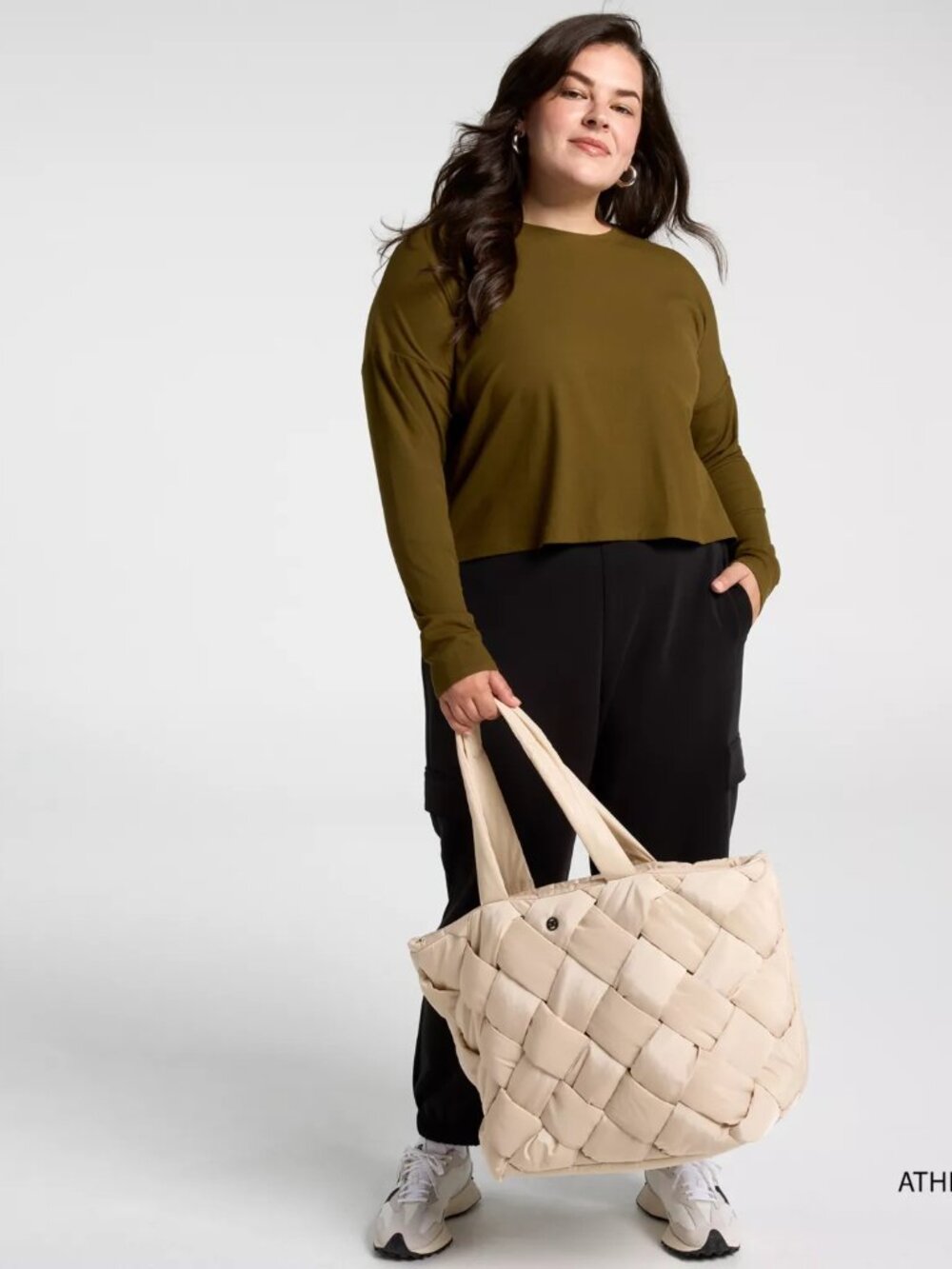 CALIA Women's Everyday Rib Boxy Long Sleeve Tee - Color: Dark Khaki Olive - Picture 9 of 9